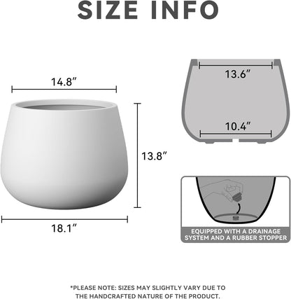 Kante Curva Series Planter, 14.8 Inch Round Concrete Garden Pot with Draiange Hole and Rubber Plug, Suitable for Indoor Plants, Home, Garden, Patio, White