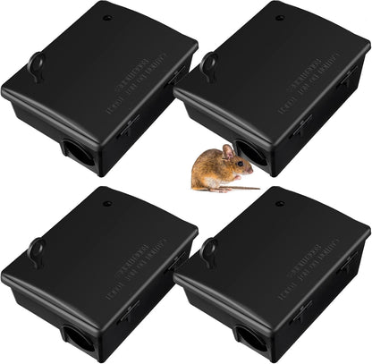 Qualirey 6 Pack Rat Bait Stations Large Rodent with Key Reusable Mouse Stations Mice Blocks Heavy Duty Boxes for Outdoor Rodents Mice Blocks, Bait Not Included, Black (9.8 x 7.5 x 3.9 Inches)