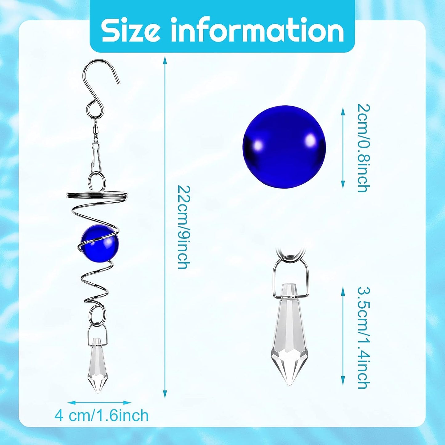 Jetec 3 Pcs Gazing Ball Spiral Tail Decorative Wind Spinner Stabilizer Indoor Outdoor Hanging Wind Ball Spinner with Hanging Swivel Hook for Garden Balcony Decoration (Red, Sky Blue, Navy Blue)