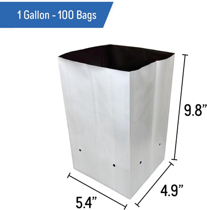 A.A 1 Gallon Grow Bags Black and White Poly Nursery Bags for Plants, Tree Grow, Greenhouse (100 Pack)