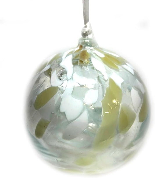White Tree of Life Glass Globe - Large 4.7 inch Hand Blown Handmade Hanging Garden Gazing Ball Indoor Outdoor Home Décor