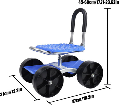 Rolling Garden Cart with Seat, Adjustable 360° Swivel Garden Stool with Wheels, Outdoor Lawn Yard Rolling Work Seat, Patio Scooter on Wheels for Lawn Yard Planting (Blue)