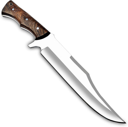 Handmade D2 Steel 14 Inch Full Tang Bowie Knife with sheath, Hunting knife with Wood Handle and steel Guard Ideal for Bushcraft, Camping, Survival, Hunting & outdoor use