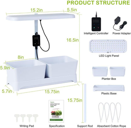 Indoor Garden Led Grow Light Planter Pots, Herb Kitchen Garden Grow Kit, Full Spectrum LED Plant Light for Plants, Height Adjustable Growing Lamp with Intelligent Controller (White, 16*6.3*7.1 inch)