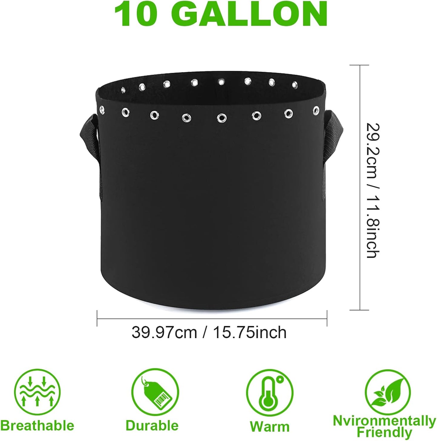 10 Gallon Plant Grow Bags 5-Packs with Holes,Thichkened Non-Woven Aeration Fabric Pots with Handles - Reinforced Weight Capacity