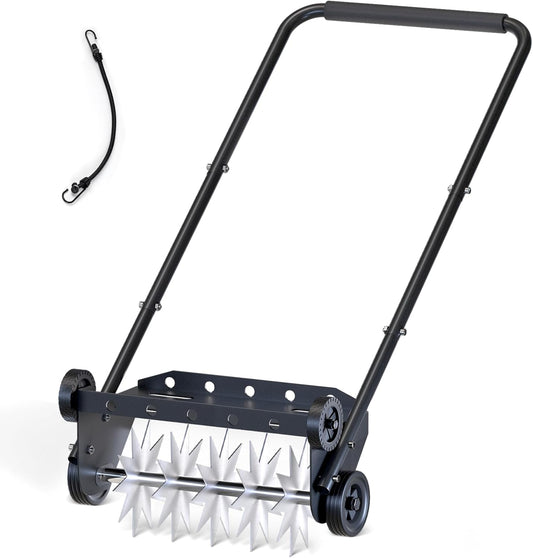 Lawn Aerator, 18 Inch Push Spike Aerator, Rotary Lawn Aerator, 4 Wheels Manual Scroll Aerator Lawn Tool, for Aerating Lawns Yard Care Loosening Soil