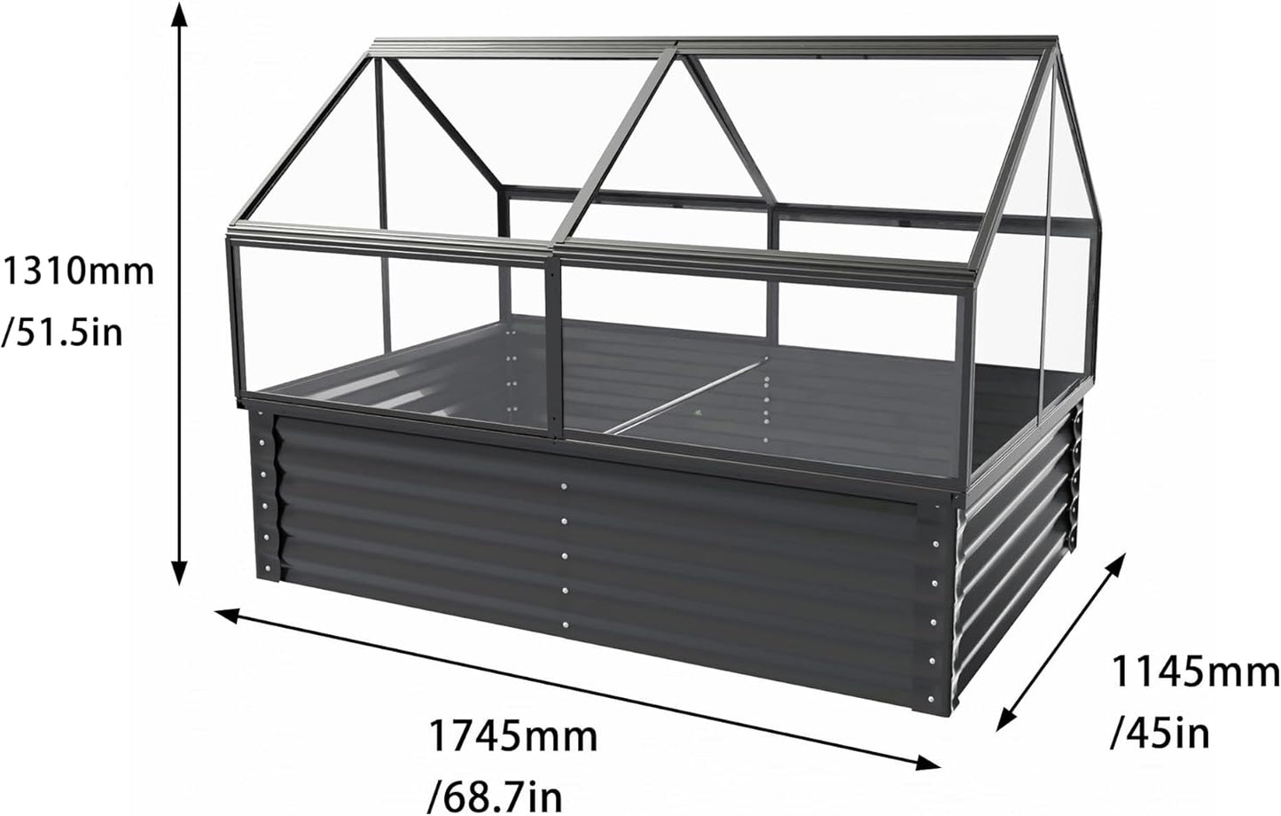 Large Greenhouse with Raised Flower Bed, Outdoor Plant Vegetable Box, 68.7 x 45 x 51.5 Inches
