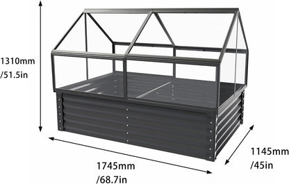 Large Greenhouse with Raised Flower Bed, Outdoor Plant Vegetable Box, 68.7 x 45 x 51.5 Inches