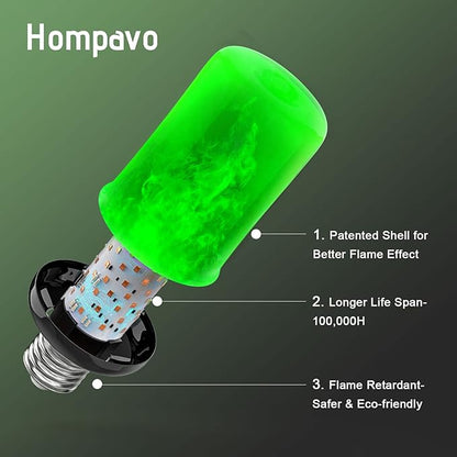 Hompavo 【Upgraded】 LED Flame Light Bulbs, Green Flickering Light Bulbs with Upside Down Effect, E26 Flame Bulb for Home Halloween St. Patrick's Day Christmas Decorations Indoor & Outdoor, 2 Pack