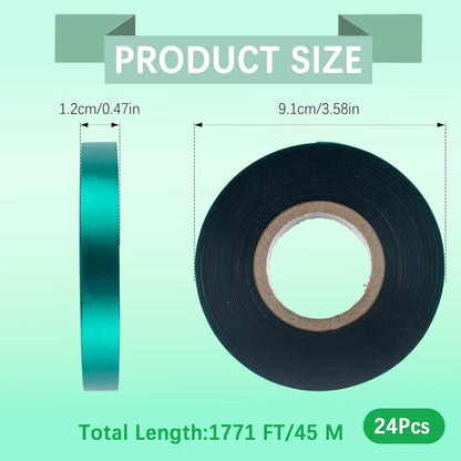 24 Pcs Stretch Tie Tape, 150 Feet x 1/2" Wide Reusable Garden Plant Ties Green Tapes for Plants, Thick Garden Vinyl Stake Ribbon for Branches Flowers Tomatoes Indoor/Outdoor/Greenhouse