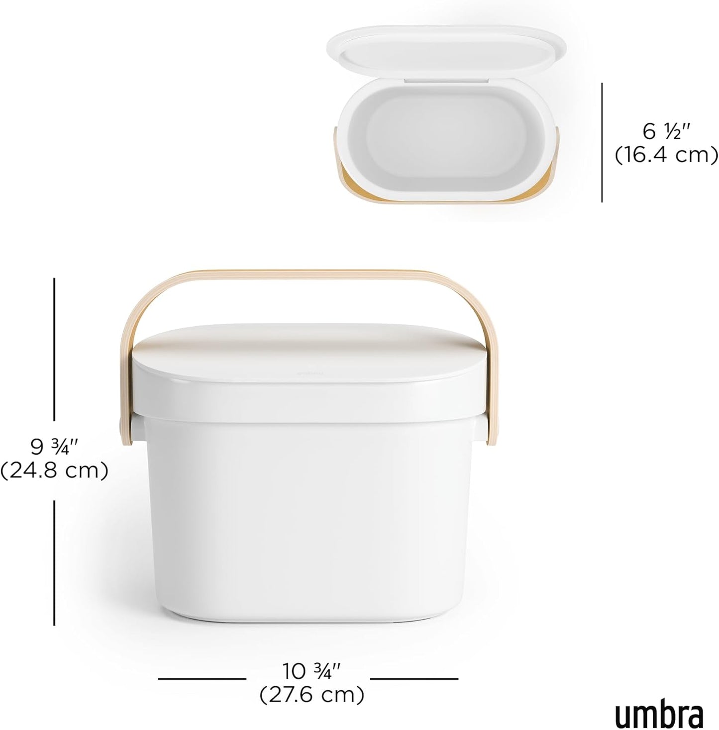 Umbra Bellwood Kitchen Compost Bin – White/Natural, Countertop or Cabinet Mounted, 6L Compost Container with Hidden Bag Retainer, BPA-Free & Dishwasher Safe| Bellwood Collection