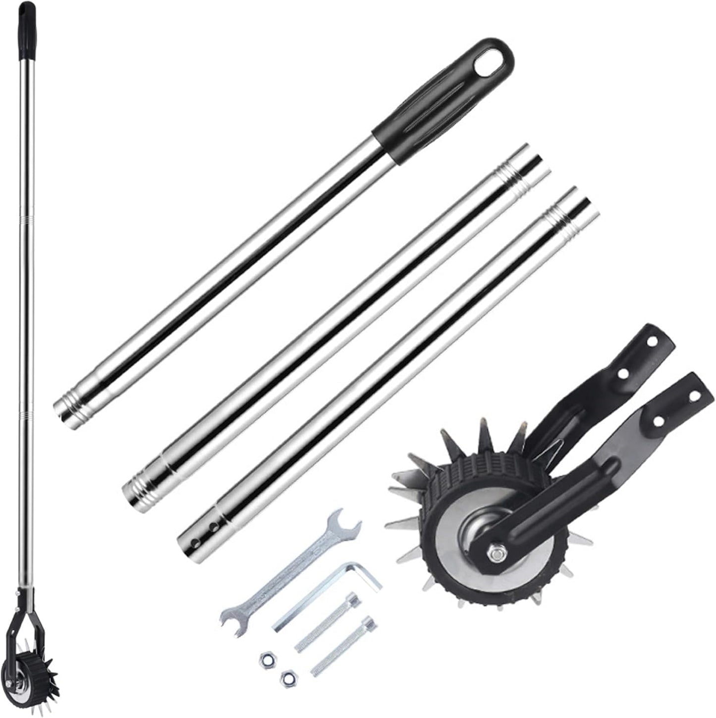 Edger Lawn Tool, 53.2 inch Manual Lawn Edger with 3 Sections Stainless Steel Handle, Rotary Grass Edger Tool with Wheel, Garden Edger for Landscaping Sidewalk Yard