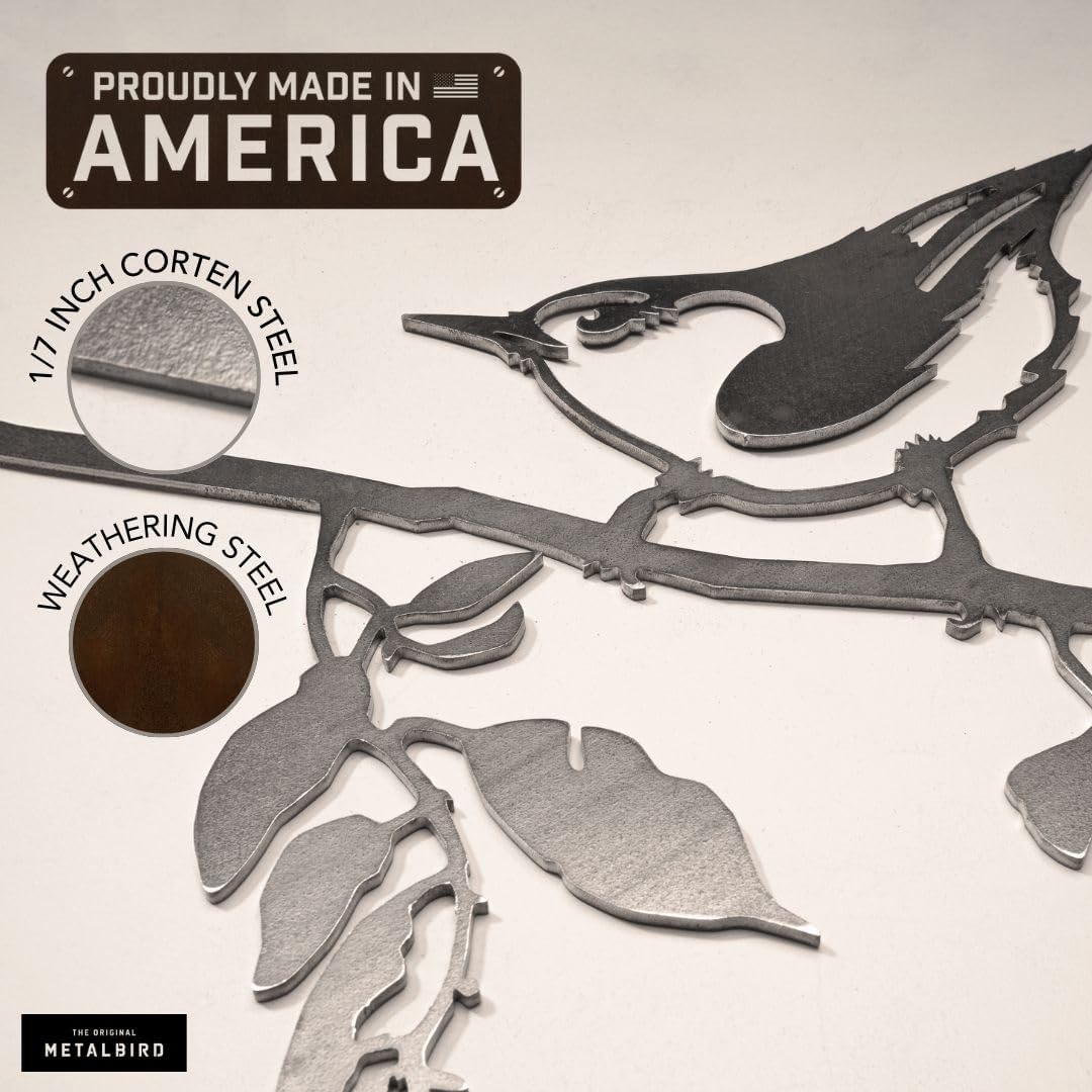 METALBIRD - Nuthatch - Outdoor Tree Ornaments in Corten Steel - Metal Art Proudly Made in The USA