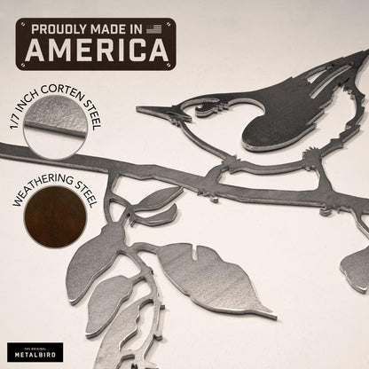 METALBIRD - Nuthatch - Outdoor Tree Ornaments in Corten Steel - Metal Art Proudly Made in The USA
