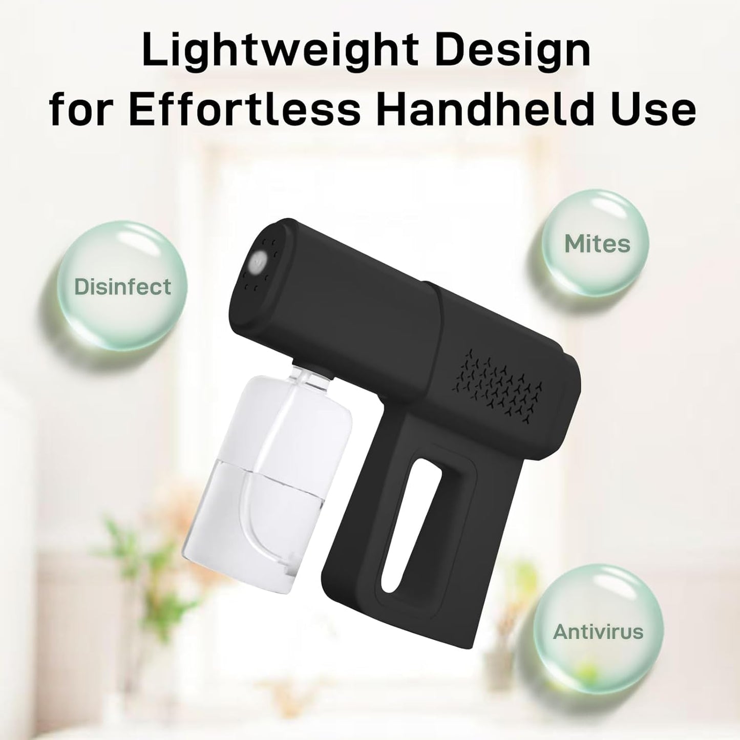 Disinfectant Sprayer Professional Disinfectant Fogger Machine, 380ml Wireless Nano Sprayer Gun Handheld Sanitizer Fogger, Blue Light Foggers for Touchless Sanitization (Black)