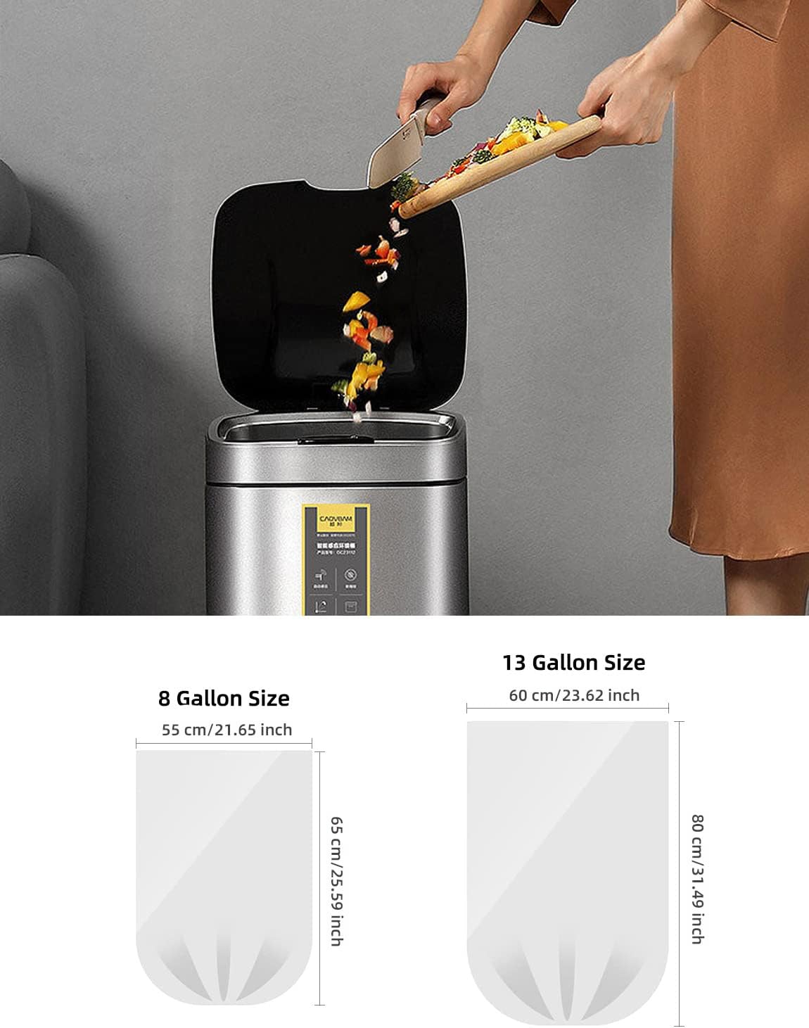 Kitchen Trash Bags 13 Gallon, 20 Counts, Flag Garbage Bags with No Flaps and No Ties, 60cm*80cm, 16.8g/pcs, Unscented, Black