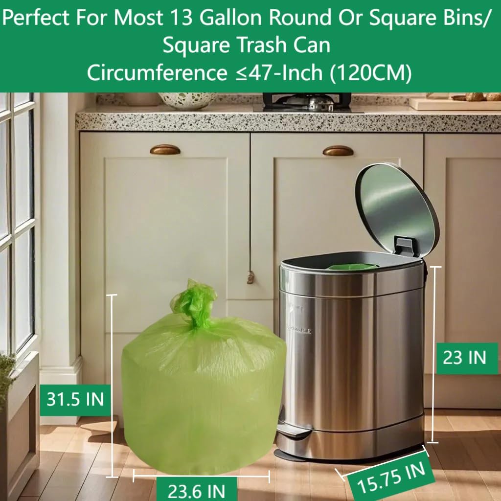 Biodegradable Trash Bags 13+ Gallon-Plant-Based Tall Kitchen compostable Waste Bags, Heavy Duty 1.18 Mil & Leakproof, 50 L, Fits 13 Gallon Bins, Recyclable -Strong Large Trash Bags (60 Count)