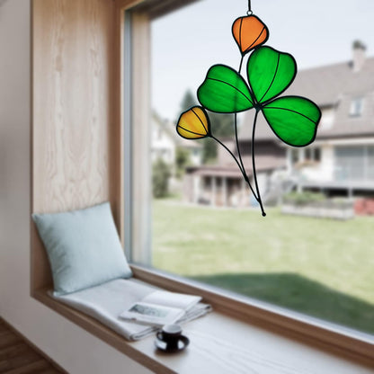 Stained Glass Clover Window Hanging Suncatcher Handmade Window Panels Gifts for mom and Woman
