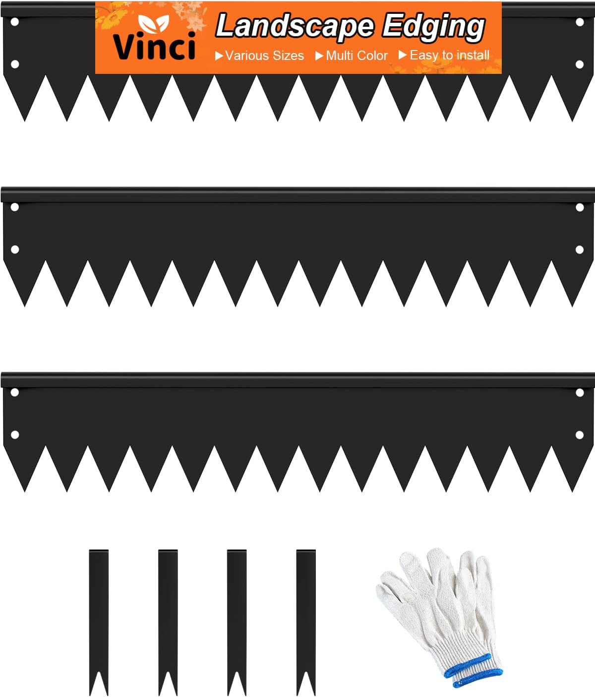 Vinci Landscape Edging Border, 40" L x 8" H 3Pack 10FT Total Black Galvanized Steel Garden Edging with Spikes, Sturdy Elegant Metal Lawn Broder for Flower Beds, Pathways, Paver Edges and Yard