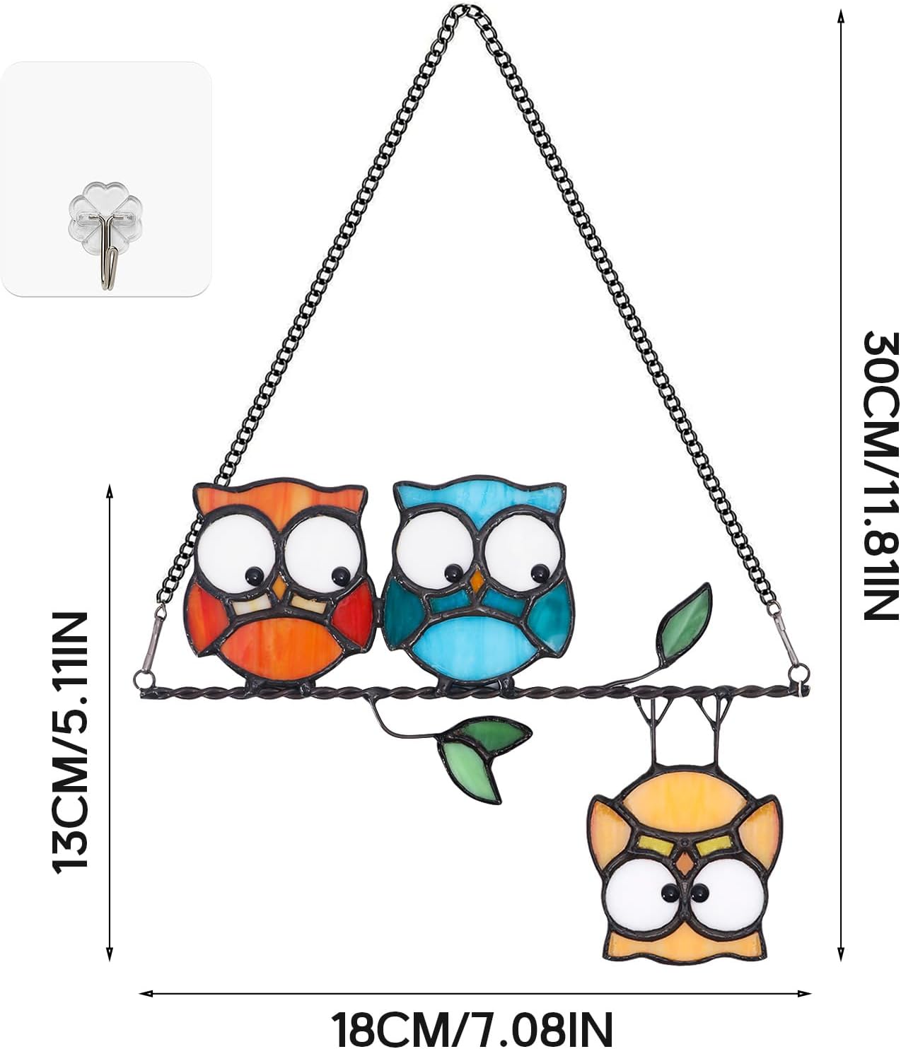 Stained Glass Multicolor Owl Suncatcher Panel - Vibrant Rainbow Maker - Window Hanging Art for Garden & Indoor Decor Hummingbird Ornamentand Gift for Women and Bird Lovers