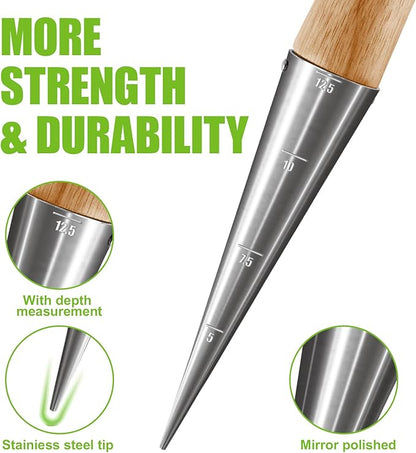 Gardtech Hand Dibber with Wooden Handle, Chrome Coated Stainless Steel Head - Lightweight Sturdy Hand Held Bulb Planter for Tulip Daffodil Crocus Garden Tool (Dibber)