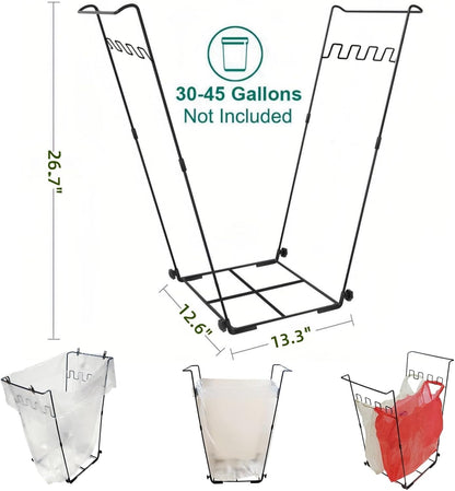 Garden Trash Bag Holder - Outdoor Leaf Bag Support Stand Multi-Use Metal Garbage Bag Holder Frame Holds 30-45 Gallons Bag for Leaves, Camping, Yard Weeding, Lawn Party