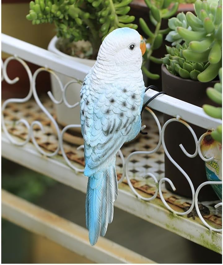 Realistic Parrot Sculpture Resin Hanging Parrots Garden Statues Lifelike Bird Figurines Landscape Ornament Patio Yard Lawn Figurine Tree Decor, Outdoor Garden Wall Statues (Bluewhite)