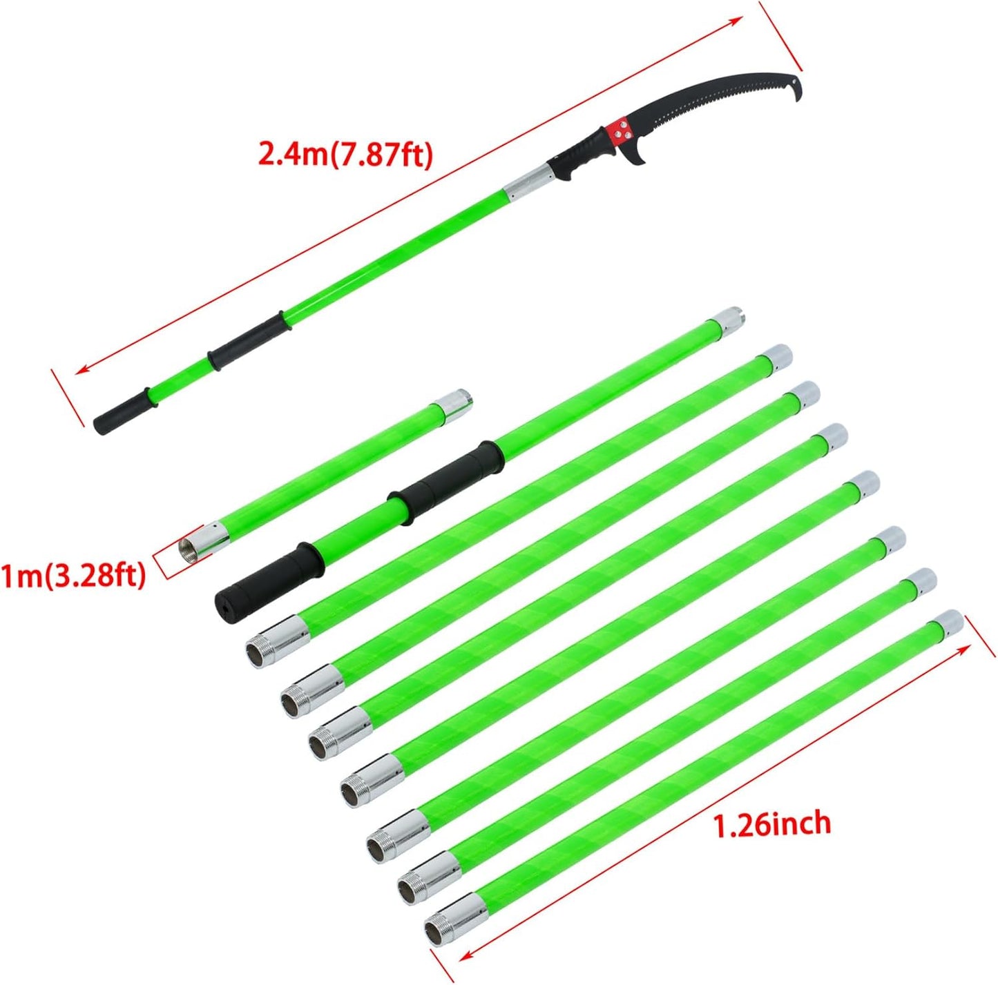 30FT Extendable Pole Saw, Manual Branch Trimmer with Long Handle, Manuals Tree Pruning Saws, 9 Knots Green