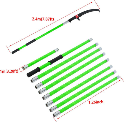 30FT Extendable Pole Saw, Manual Branch Trimmer with Long Handle, Manuals Tree Pruning Saws, 9 Knots Green