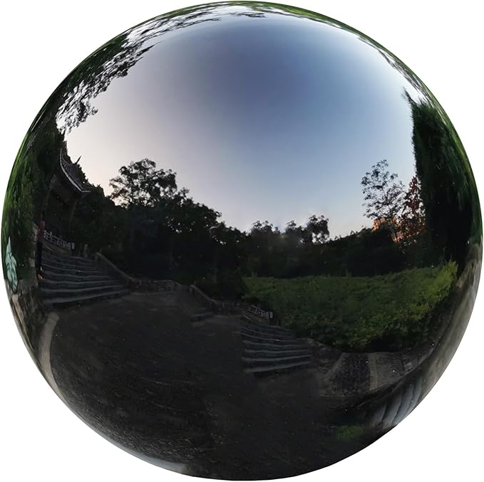 Black Gazing Globe Mirror Ball in Stainless Steel, Shiny Hollow Sphere Sparkling Housewarming Outdoor Party Ornament (Black, 8 inches)