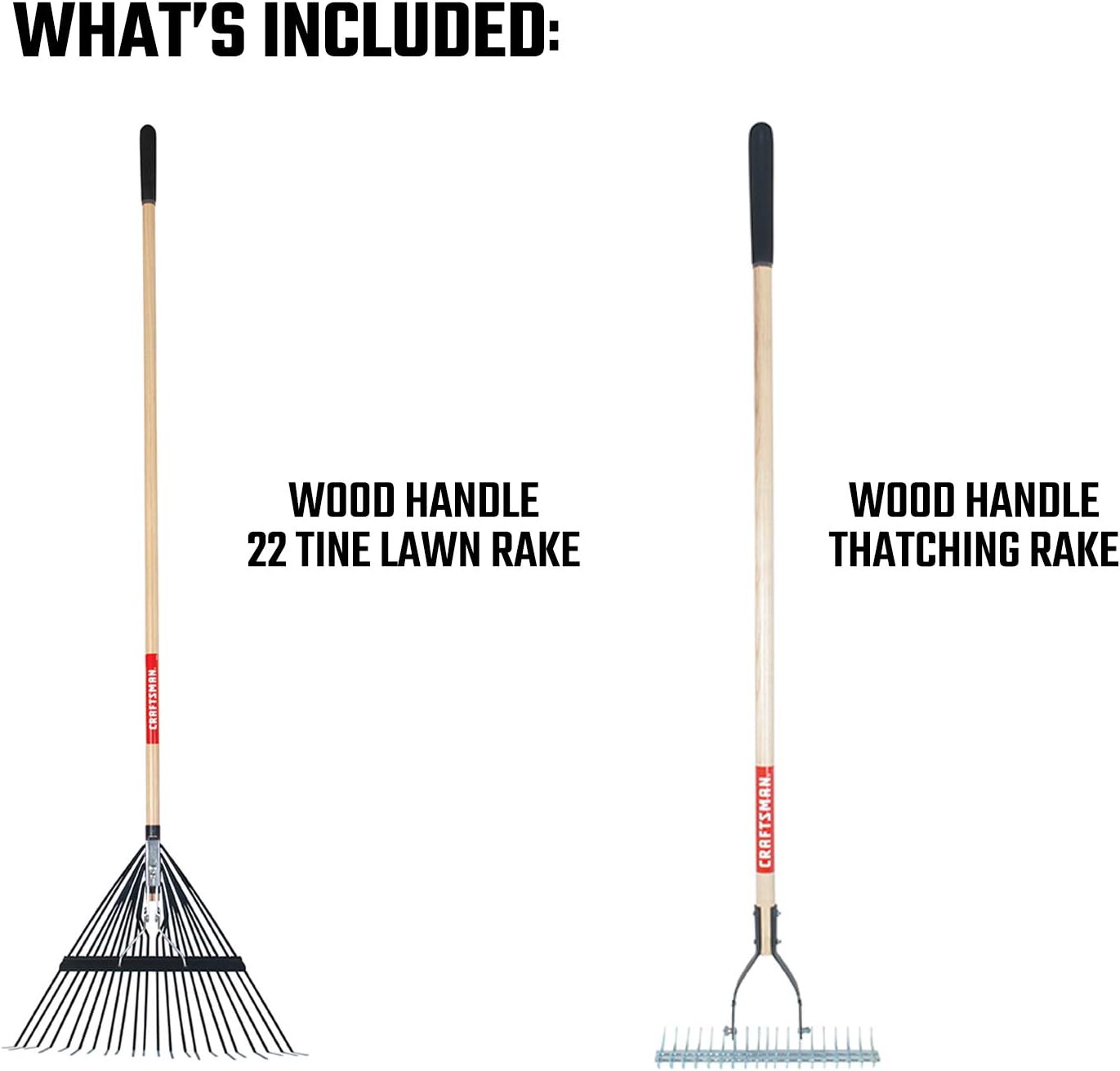 CRAFTSMAN 2-Piece Raking Set with Lawn & Thatching Rakes, Wood Handles with Cushion Grips, for Leaves, Dethatching, Dead Grass, Cultivating