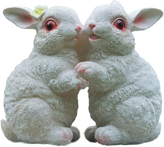 Garden Statues Bunny Decor Resin Dance Rabbit Figurine Cute Fairy Garden Decor Outdoor Statues for Patio Yard Porch Balcony Gifts for Women Mom Grandma White