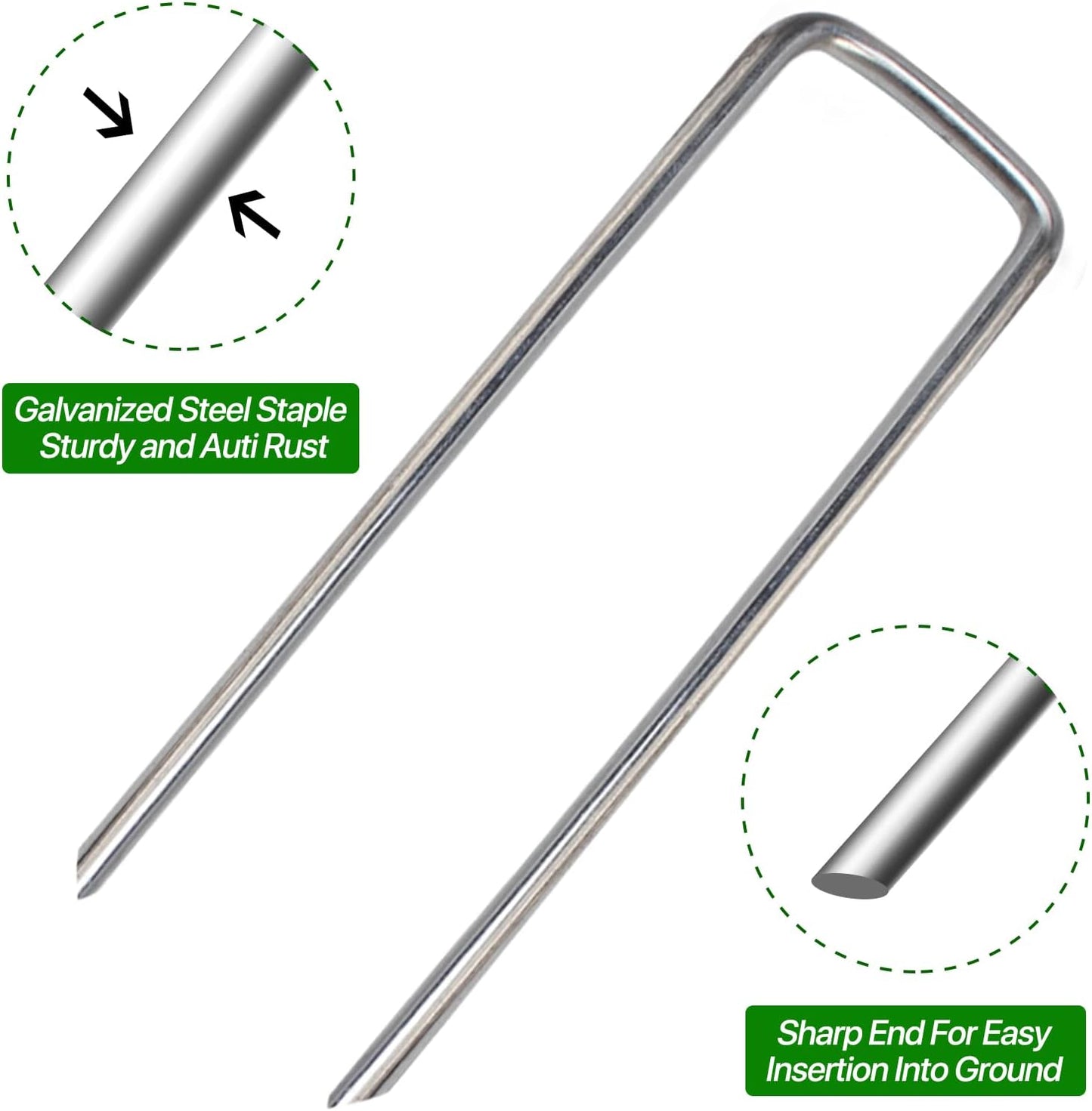 4 Inch 100 Pack Landscape Staples Galvanized Garden Stakes Anti-Rust Landscape Pins for Weed Barrier Fabric, Artificial Turf and Landscape Fabric