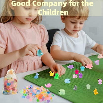 100 Pcs Luminous Mini Resin Animals, Tiny Miniature Sea Animal Figurines Glow in Dark for Crafts Landscape Miniature Garden Decor Accessories, Small Duck Frog Dog Turtle 10 Combinations to Hide Bulk