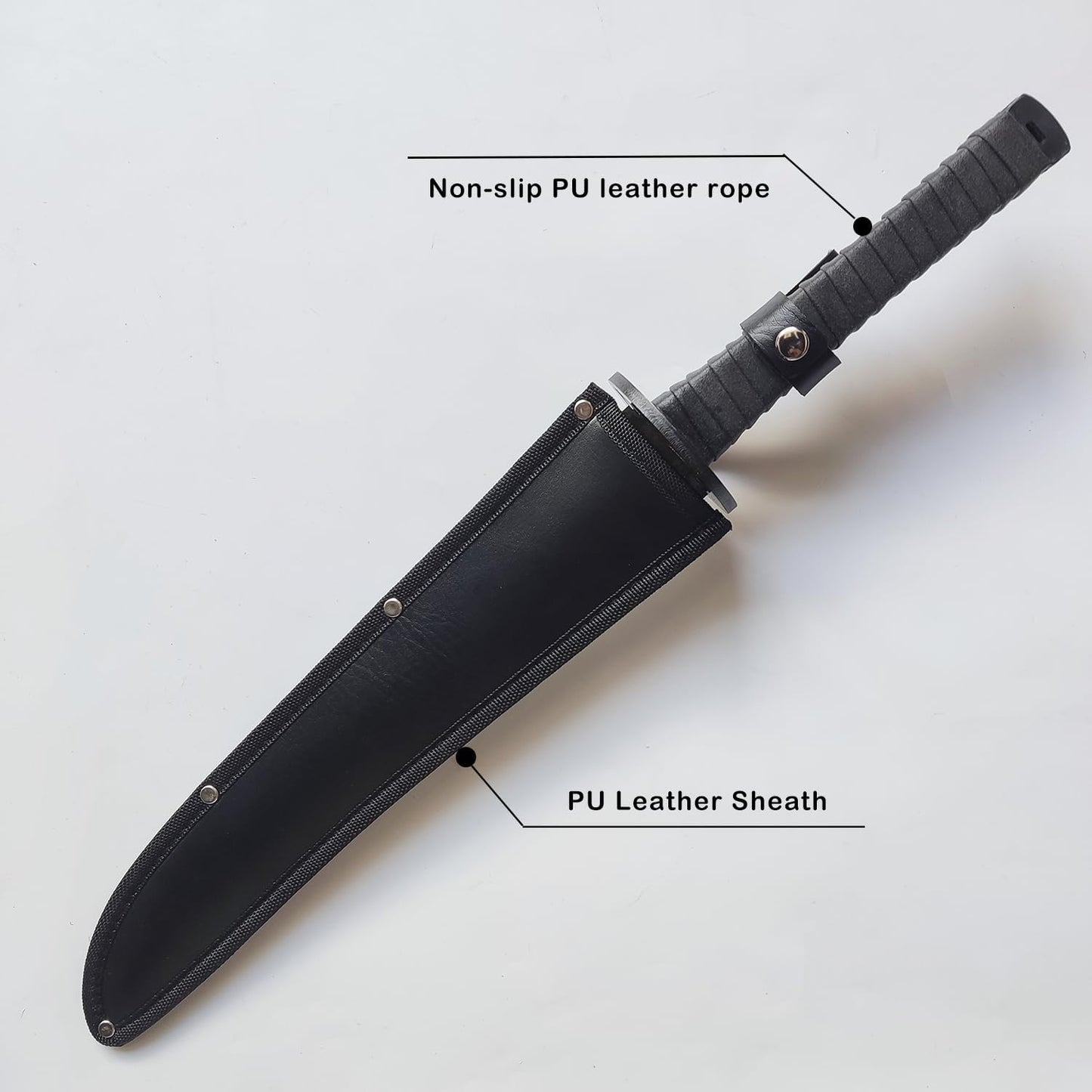 Full Tang Carbon Steel Machete Sword with Leather Sheath for Practice, Outdoor Use, Collection-20.5 Inch