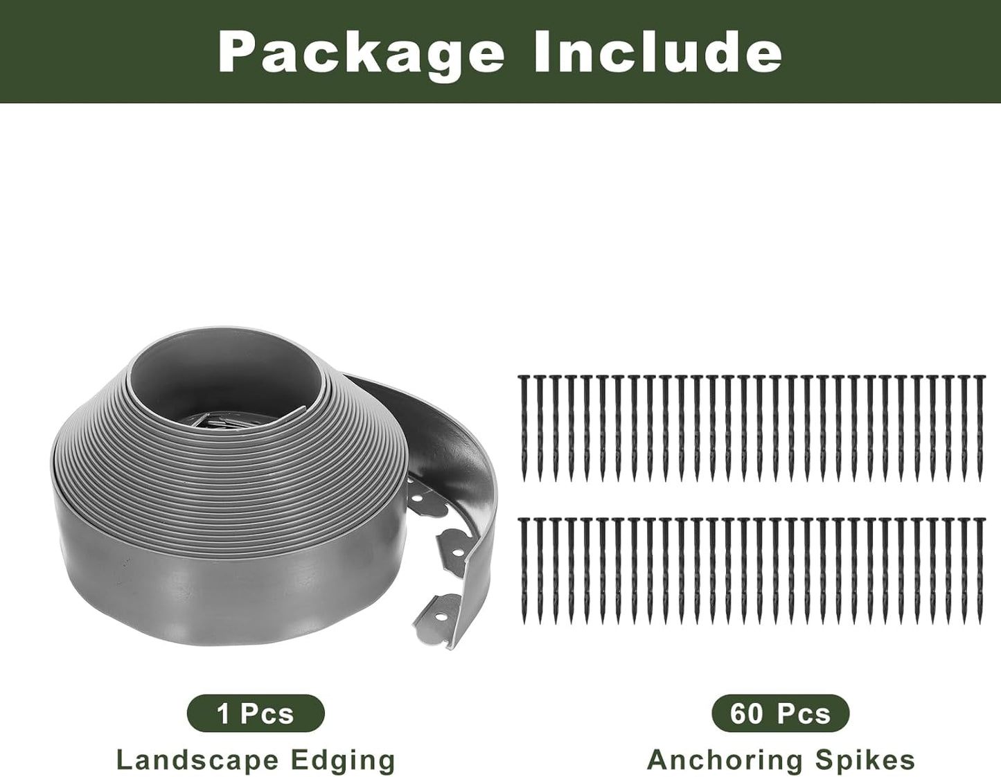 uxcell Landscape Edging, 1Pcs 66FT x 3.94" - No Dig Garden Edging Kit with 60 Stakes, Landscape Edging Border for Garden Lawn Flower Bed Yard Grass (Grey)
