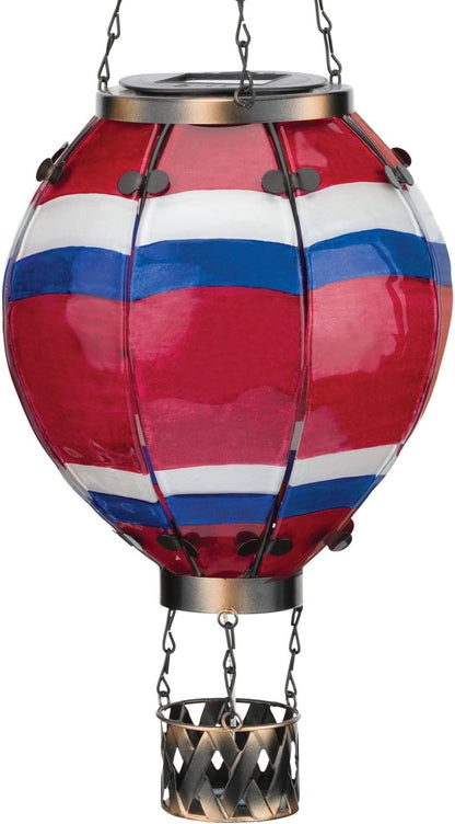 Regal Art & Gift Hot Air Balloon Solar Lantern – Hanging Solar-Powered LED Lights, Waterproof Portable Decorative Outdoor Lamp Made of Metal & Glass for Garden, Patios & Pathway – Stripe (Large)