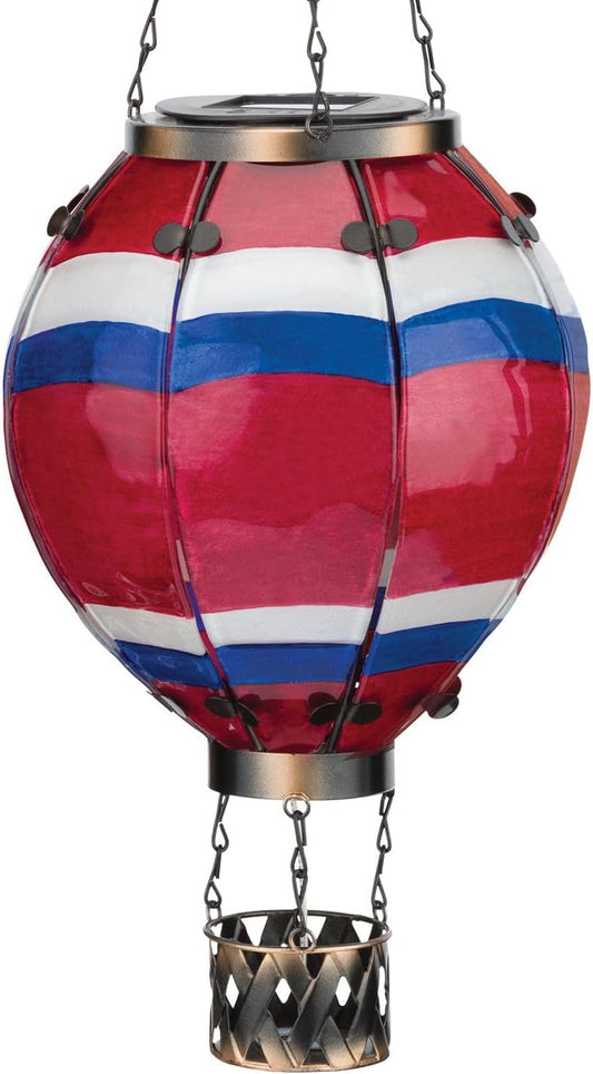 Regal Art & Gift Hot Air Balloon Solar Lantern – Hanging Solar-Powered LED Lights, Waterproof Portable Decorative Outdoor Lamp Made of Metal & Glass for Garden, Patios & Pathway – Stripe (Large)