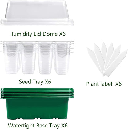 Seed Starter Tray, 6 Set Seedling Kits with Adjustable Humidity Dome, Plant Starter Kit for Seeds Growing Starting (12 Cells per Tray)