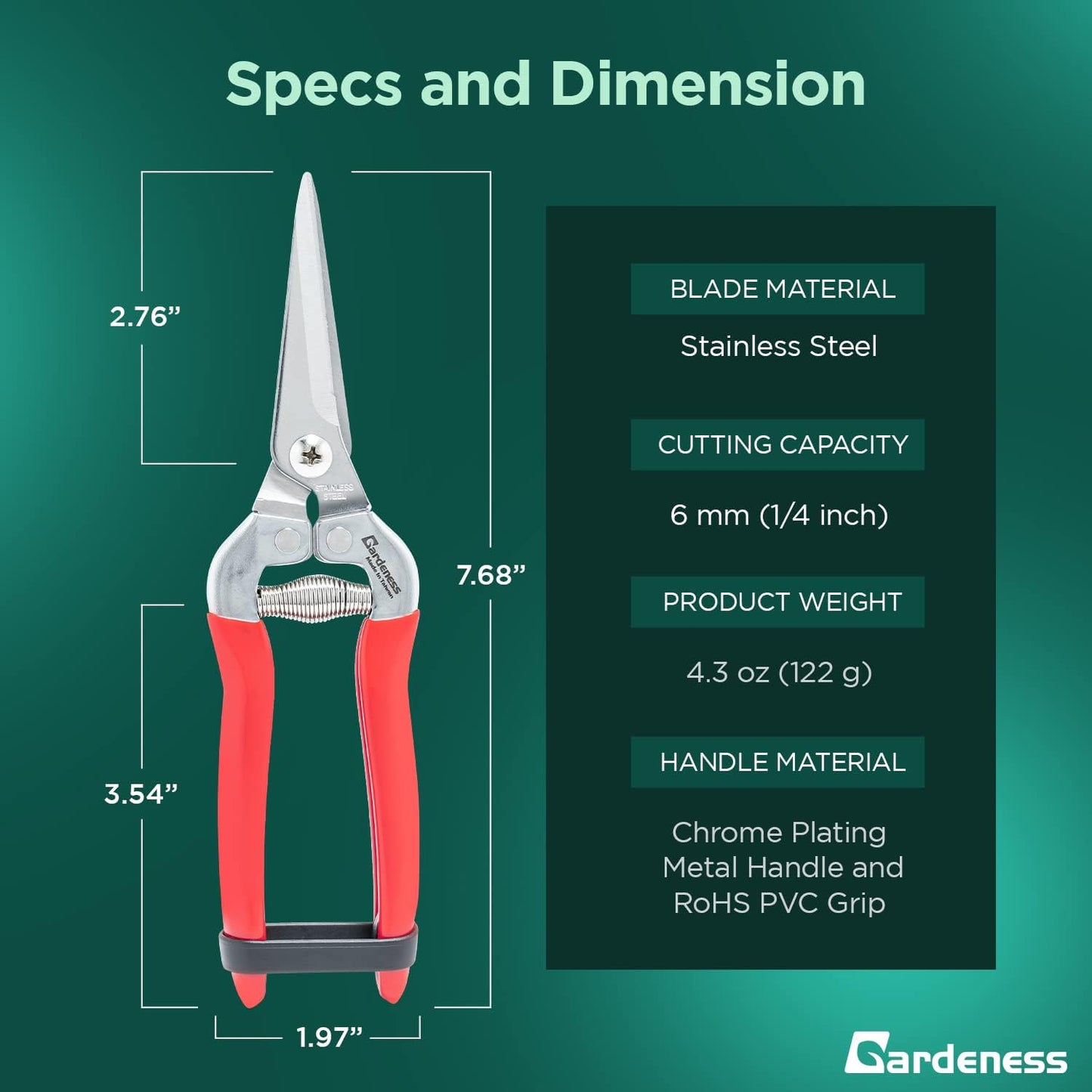 Gardeness 12PCS Pruning Shear Straight Pruning Snip with Stainless Steel Serrated Blade, Adjustable Joint Screw Micro Tip Garden Scissor for Arranging, Trimming, Harvesting Fruit, Vegetables