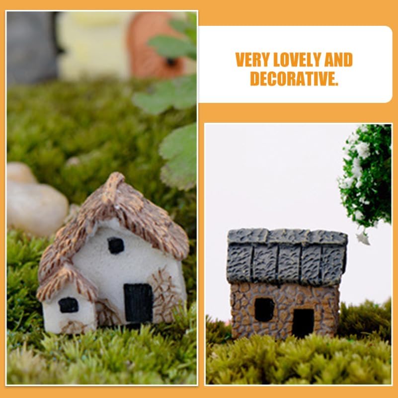 SUPVOX 8Pcs Mini Resin Village House Figurines for DIY Moss Micro Landscape Terrarium Decor Fairy Garden Bonsai Office Desk Ornament