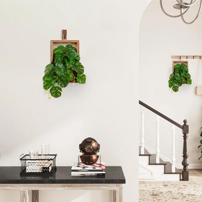 DILATATA Artificial Hanging Plants with Wooden Frame 2 Pack Faux Monstera Leaves Hanging Vine Greenery Plants for Living Room Bedroom Farmhouse Office Home Decor