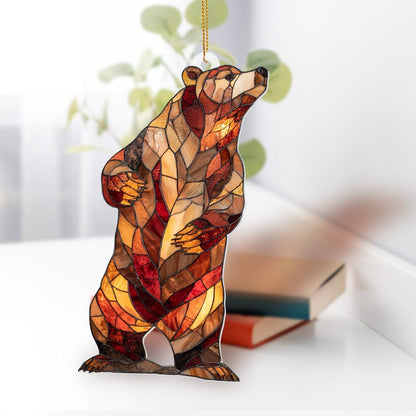 Stained Glass Acrylic Bear Ornament 2025 – Handcrafted Wildlife Christmas Tree Decoration, Rustic Lodge Cabin Décor, Window Hanging Suncatcher Gift for Nature & Animal Lovers (Sun-02)