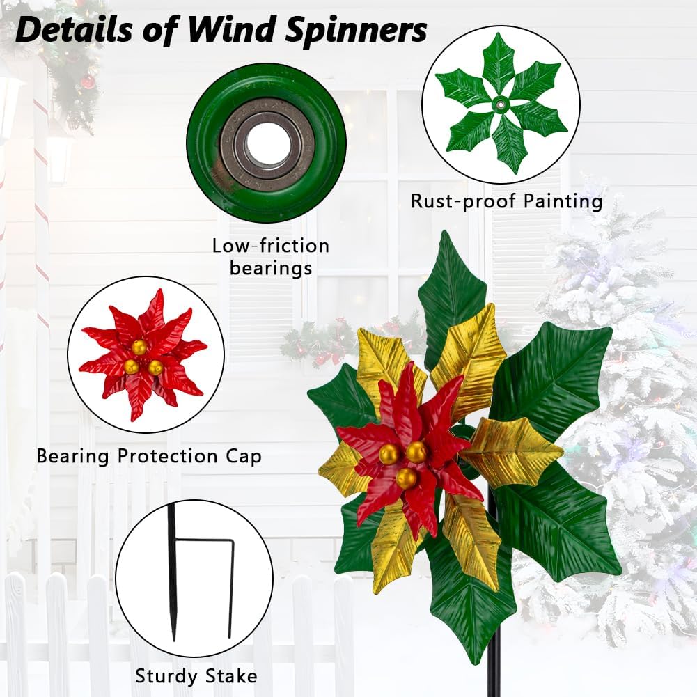 Viveta Christmas Outdoor Wind Spinners, Garden Wind Spinner, Festive Windmill for Yard Garden, Christmas Decorations Outdoor