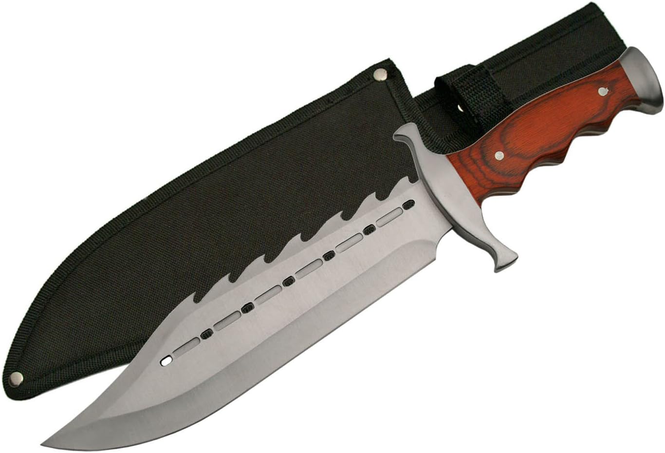 SZCO Full Tang Gator Back Skinning Knife 15 Inch - Camping Knife with Wood Handle & Sawback Stainless Steel Blade with Sheath - Pocket Knife for Hunting, Camping & Outdoor Uses - Knives for Men
