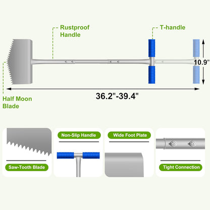 Edger Lawn Tool with T-Grip & Saw-Tooth, Manual Lawn Edger Tool Edging Shovel, Lawn Edger for Grass, Garden, Yard, Landscaping, Sidewalk or Cable Burying, Steel Long Handled, 39in (A)