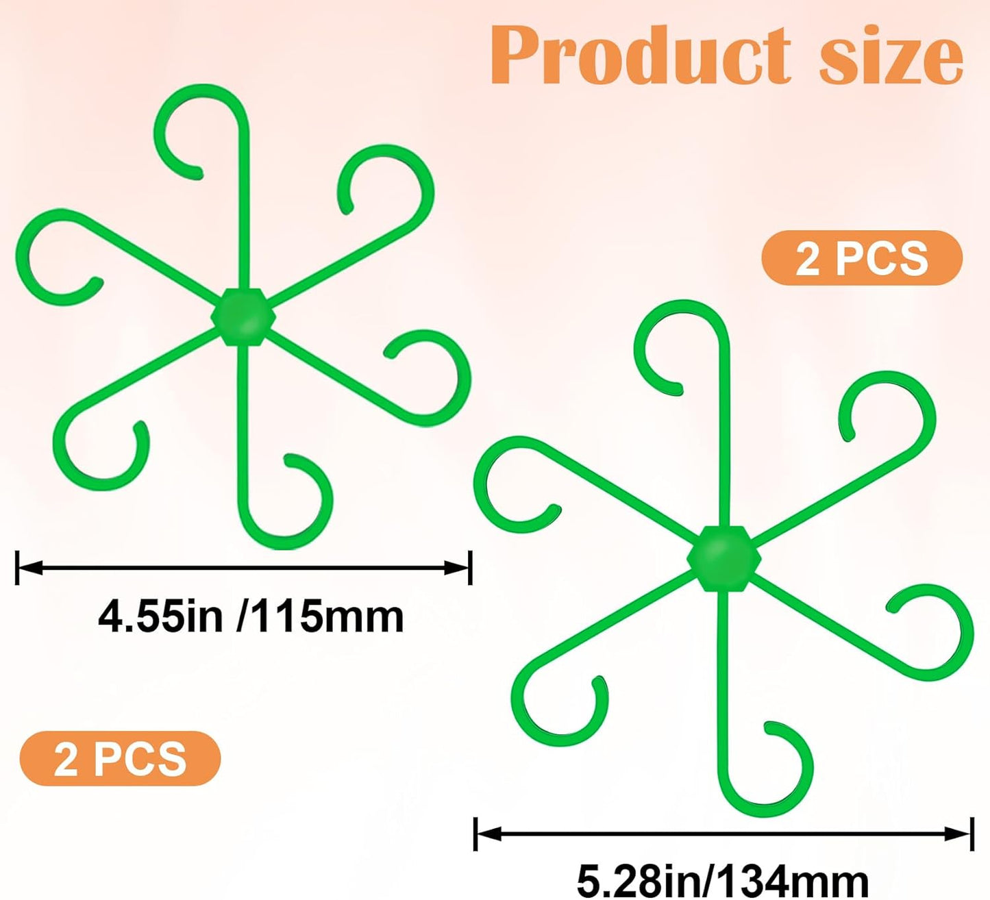 4PCS Plant Stem Support, 2 Sizes Climbing Houseplant Stem Holders, Plastic Reusable Flower Trellis Stem Hook Plant Care Growth Accessories for Flower Plants Indoor Outdoor - Green, 5.28"/4.55"