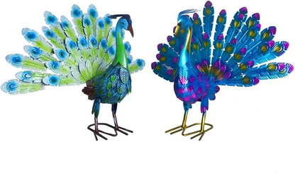 Small Peacock Statue Animal Sculpture Garden Decoration Metal Yard Art for Yard Outdoor Decoration (Green)