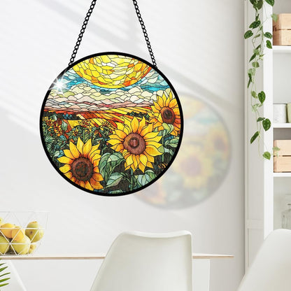 Sunflower Stained Glass Window Hanging, Flower Sun Catcher Panel Decoration, Yellow Floral Hanging Ornament, Sunflower Glass Ornament Birthday Party Decorations, Flower Ornament Gifts for Housewarming