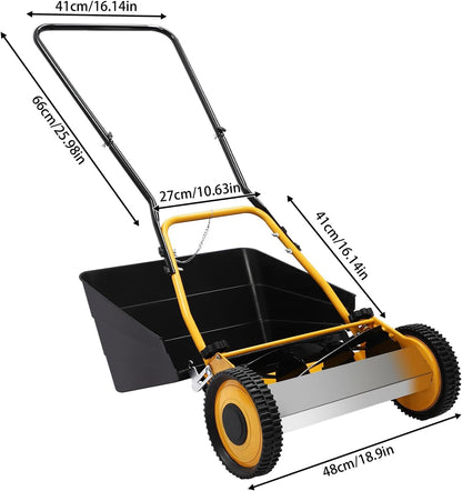 14-Inch Manual Push Reel Lawn Mower with Collection Bag, 5-Edged Blades, 14in Cutting Width, Walk-Behind Lawn Mower